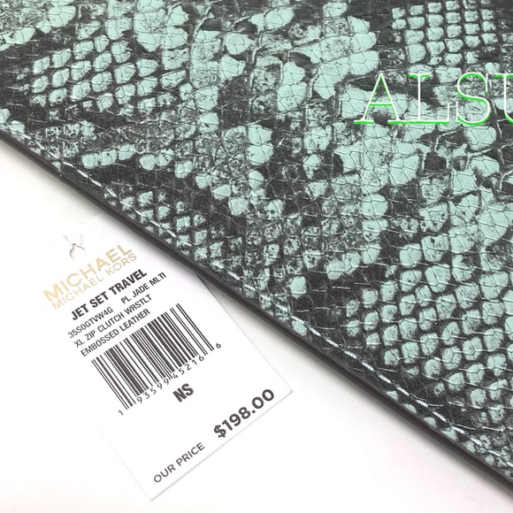 🎄 SANTA’S DEAL 🎄 Michael Kors Clutch ZIP XL Embossed Leather Jade 35S0GTVW4G - Picture 8 of 8